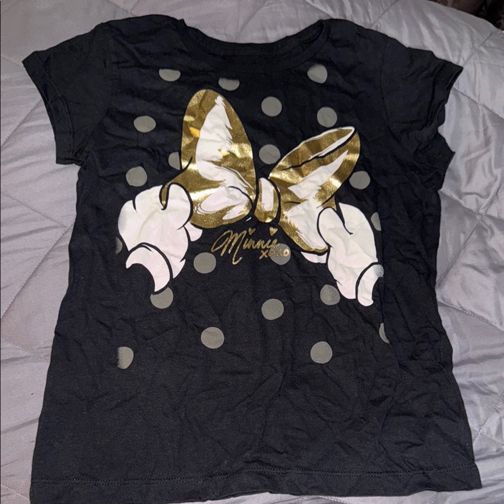 Black T-Shirt with Gold Bow and Polka Dots